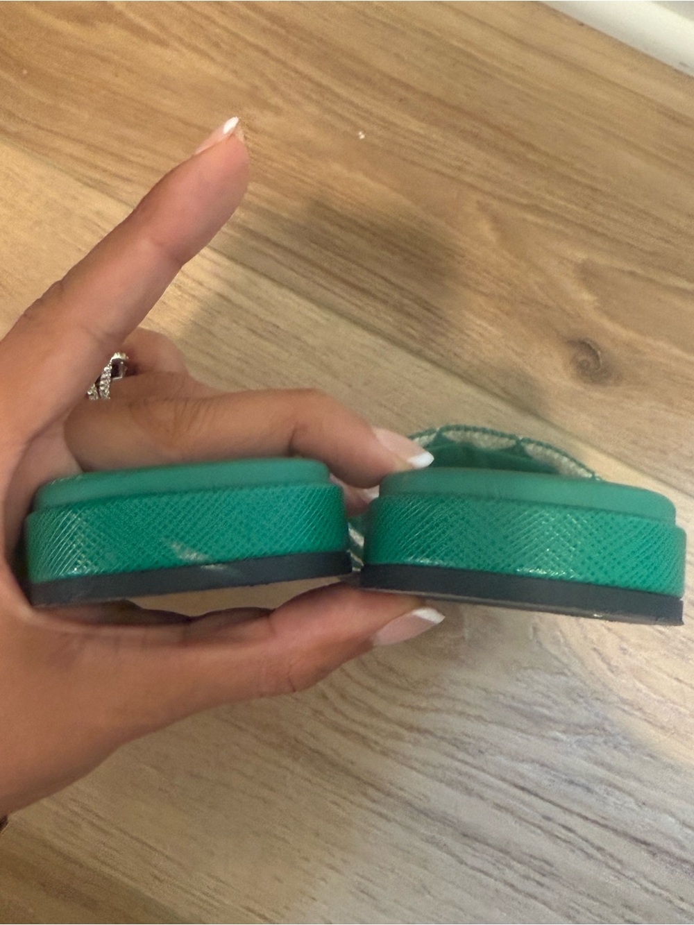 Authentic Prada Green and White Geometric Slide Mules - Picture 7 of 11